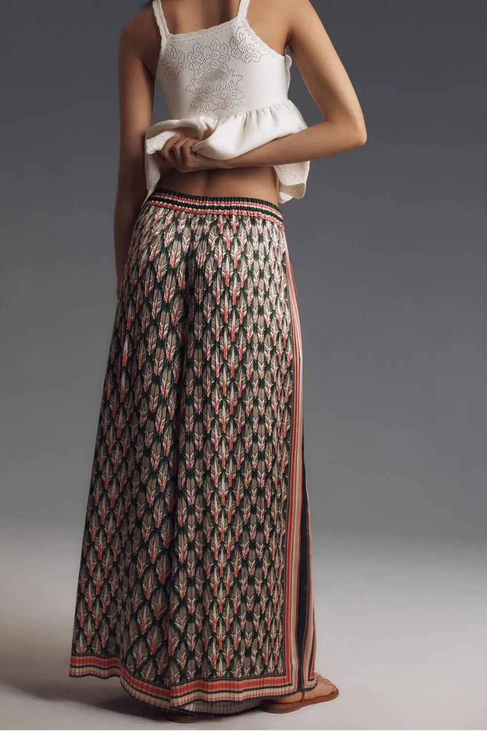 Tropical Pleated Wide-Leg Pants