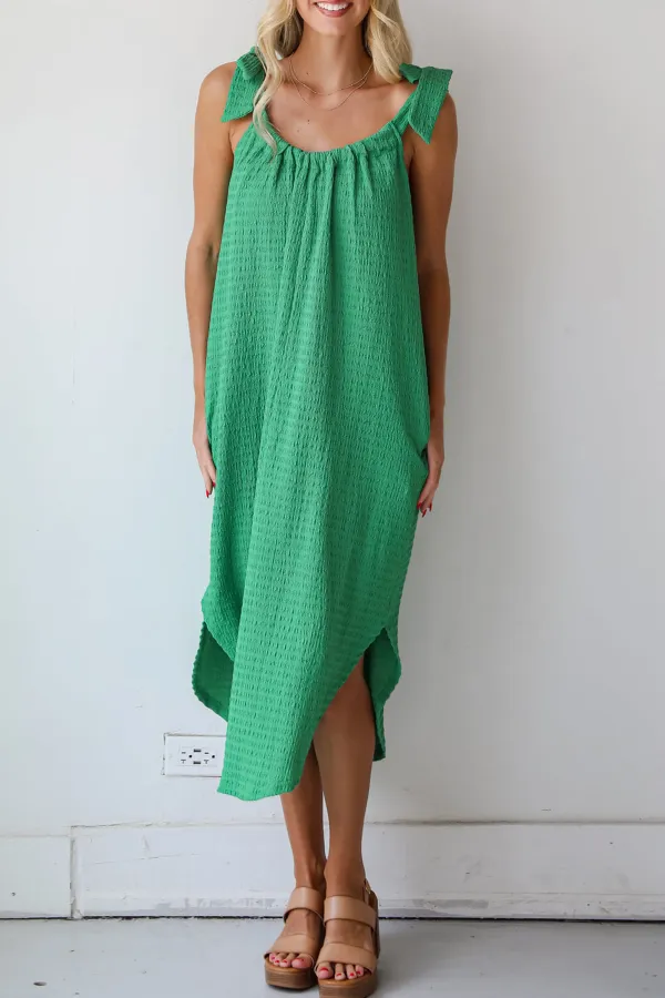 Playful Style Green Textured Midi Dress