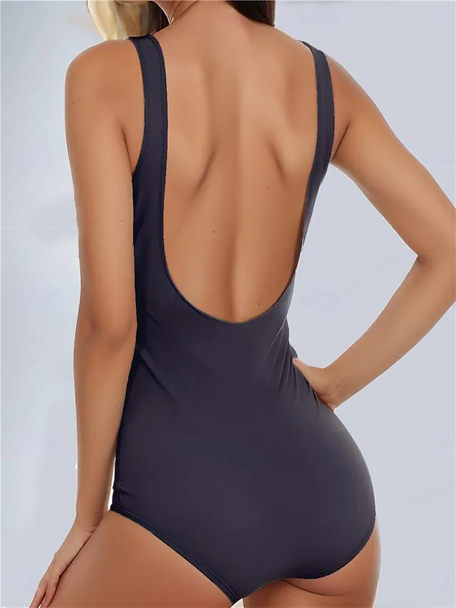 Women's Swimwear One Piece Monokini Bathing Suits Normal Swimsuit Open Back Printing High Waisted Striped Scoop Neck Sports Fashion Bathing Suits