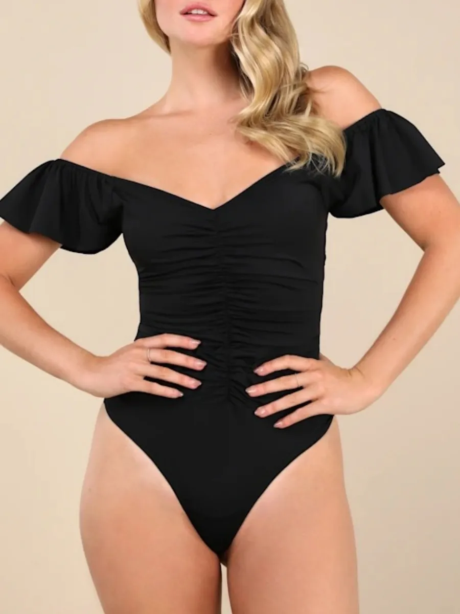 Ruched Off-the-Shoulder Bodysuit