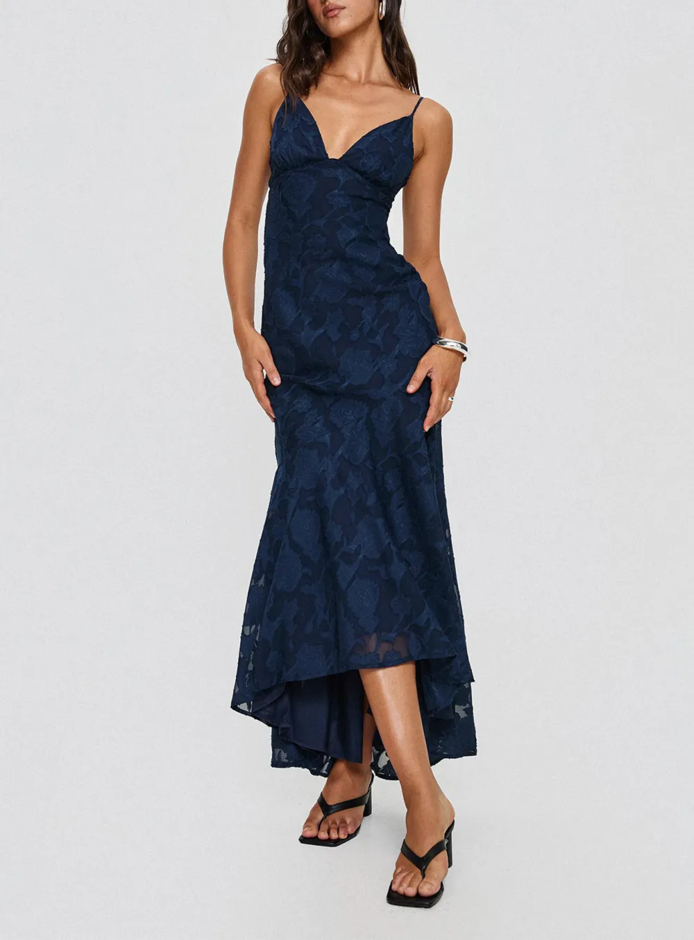 Lace Trimmed Spaghetti Strap Maxi Dress