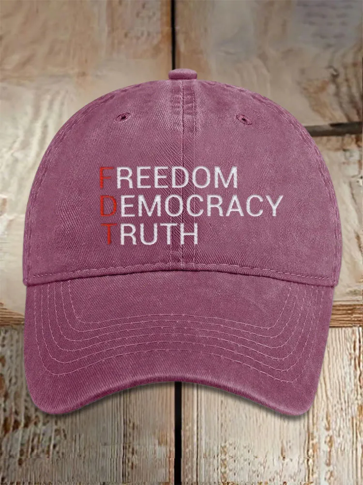 Unisex Distressed Washed Cotton FDT “Freedom Democracy Truth” Hat