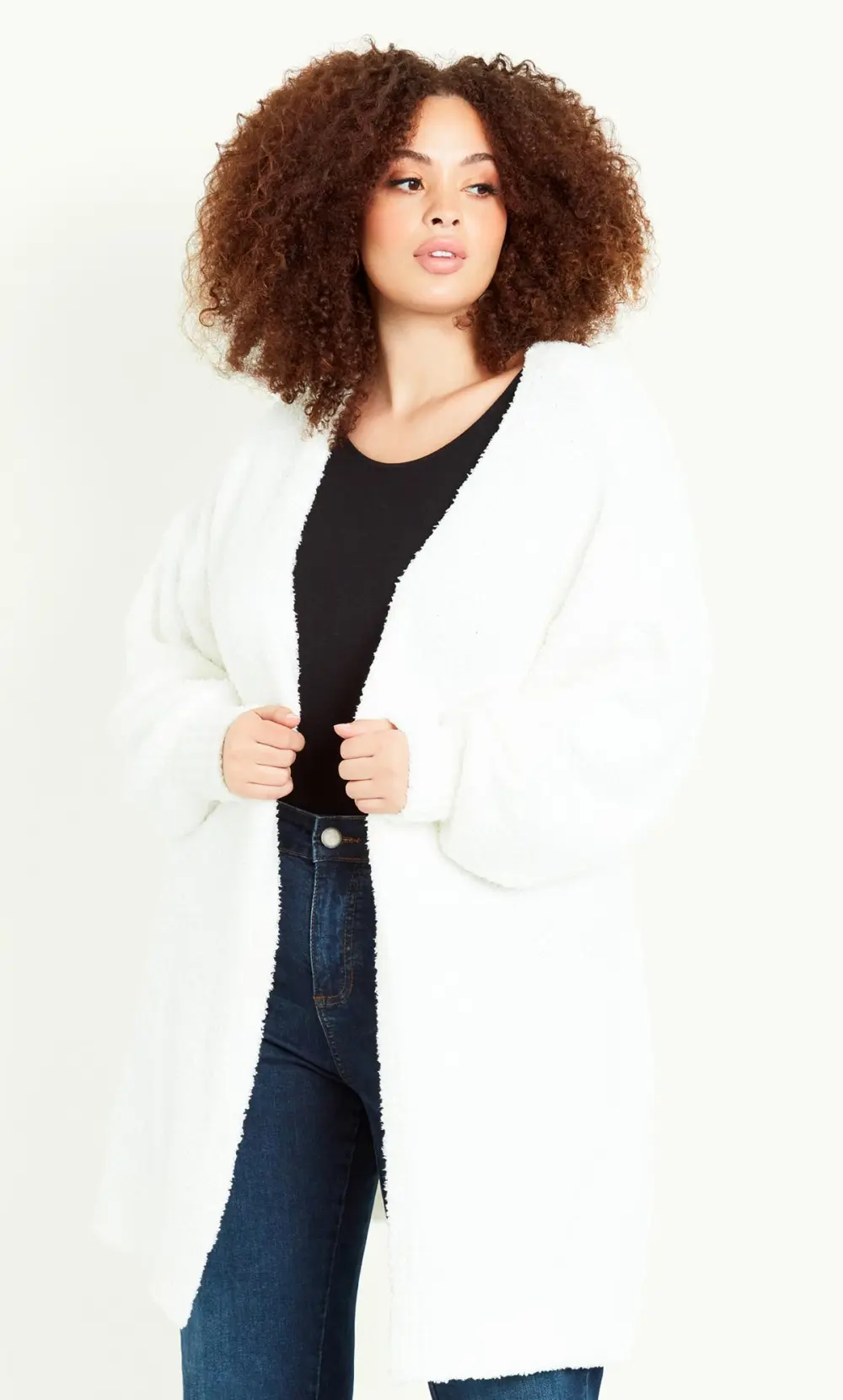 Evans Ivory Teddy Longline Cardigan