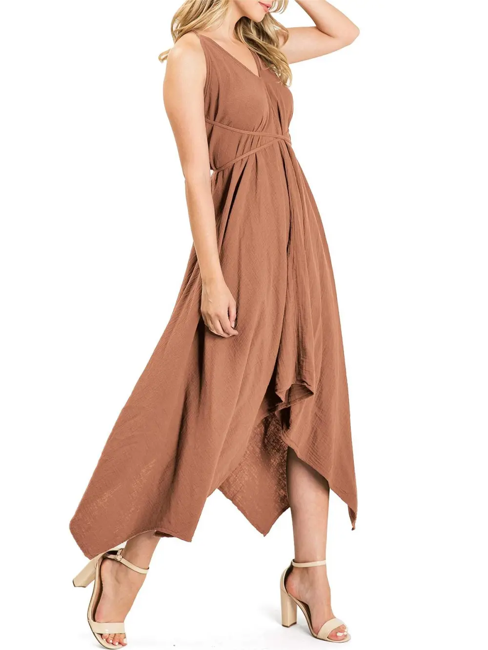 Taupe Asymmetric Midi Dress