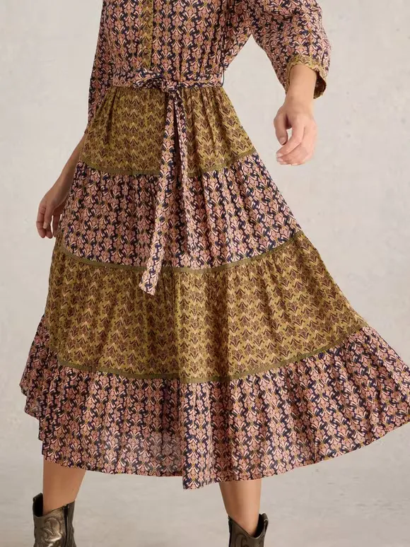 Mixed Print Midi Dress