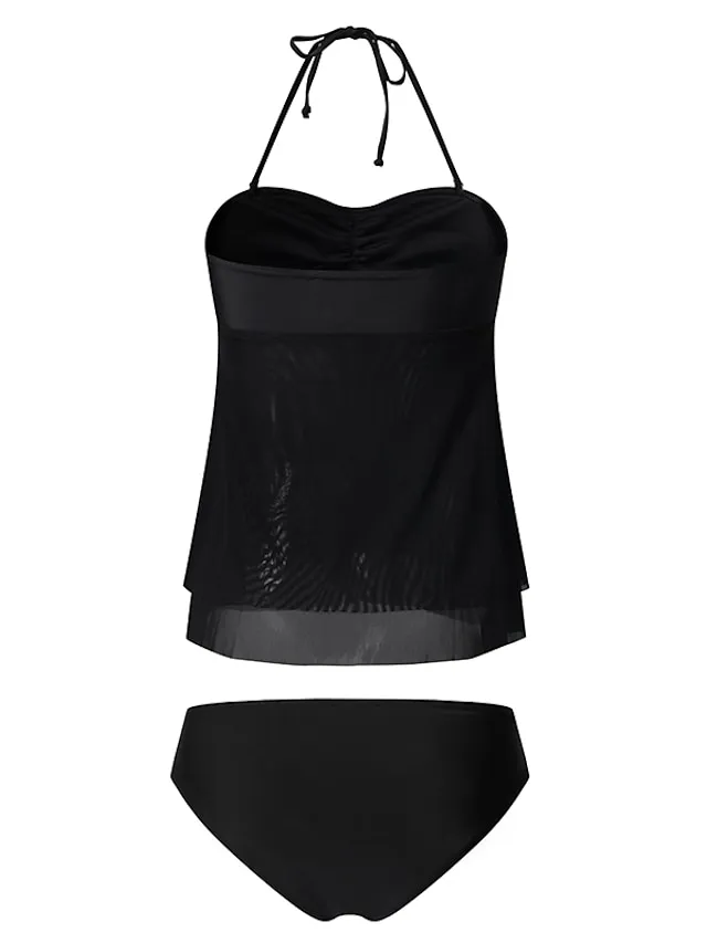 Women's Swimwear Tankini 2 Piece Normal Swimsuit 2 Piece Modest Swimwear Bandeau Strapless Solid Color Black Pink Royal Blue Green Khaki Padded Strap Bathing Suits Sports Vacation Beach Wear