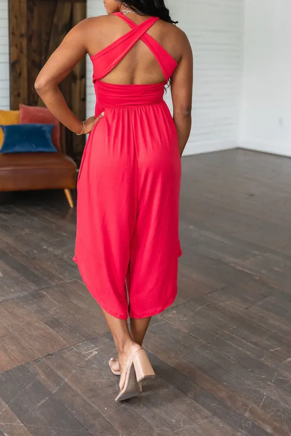 Red Daily Loose Personality Jumpsuit