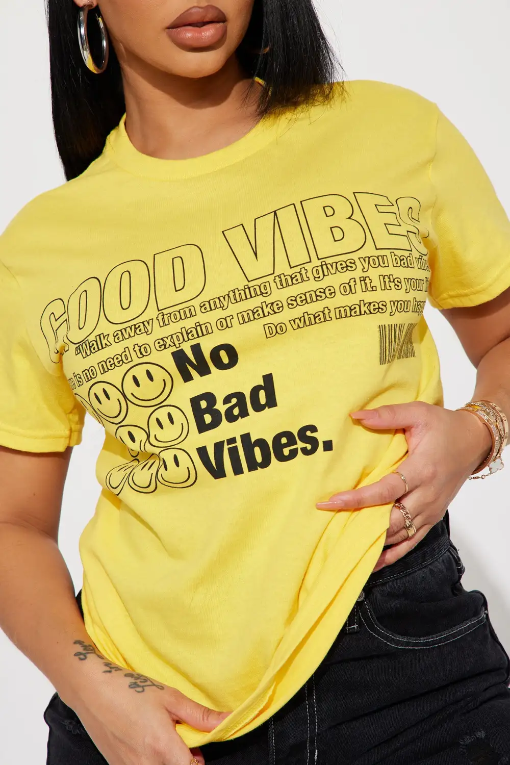 No Bad Vibes Smiley T-Shirt - Mustard