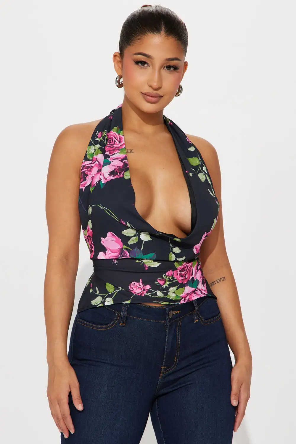 Moment Of Time Floral Halter Top - Black/combo
