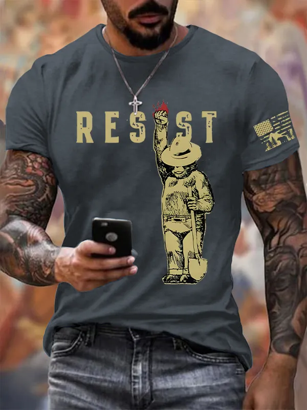 Men'S T-Shirt Protect Our National Park Printed Crewneck T-Shirt Pure Cotton Printed T-Shirt