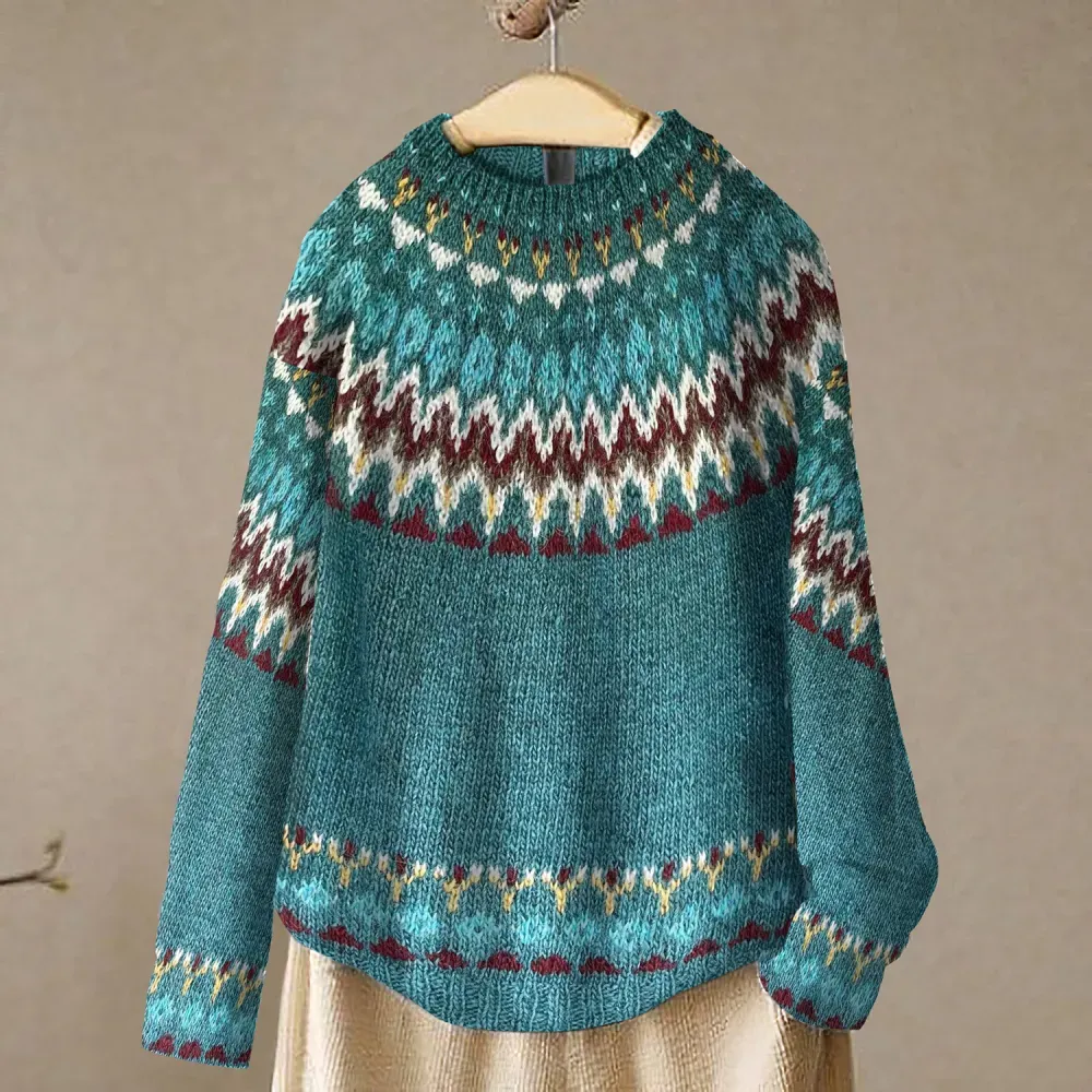 Fairman Island Wave Print Vintage Sweater