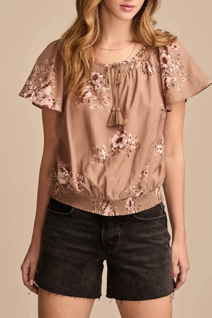 Taupe Floral Flutter Sleeve Top
