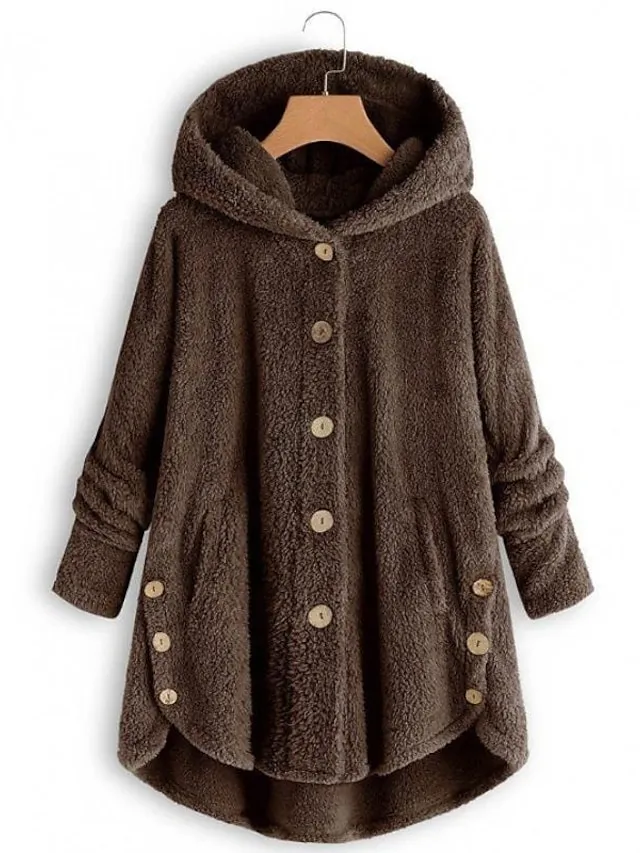 Women's Sherpa Jacket Fleece Teddy Coat Warm Heated Jacket Windproof Hooded Coat with Pocket Pink Minimalism Sweet Loose Fit Outerwear Long Winter Coat