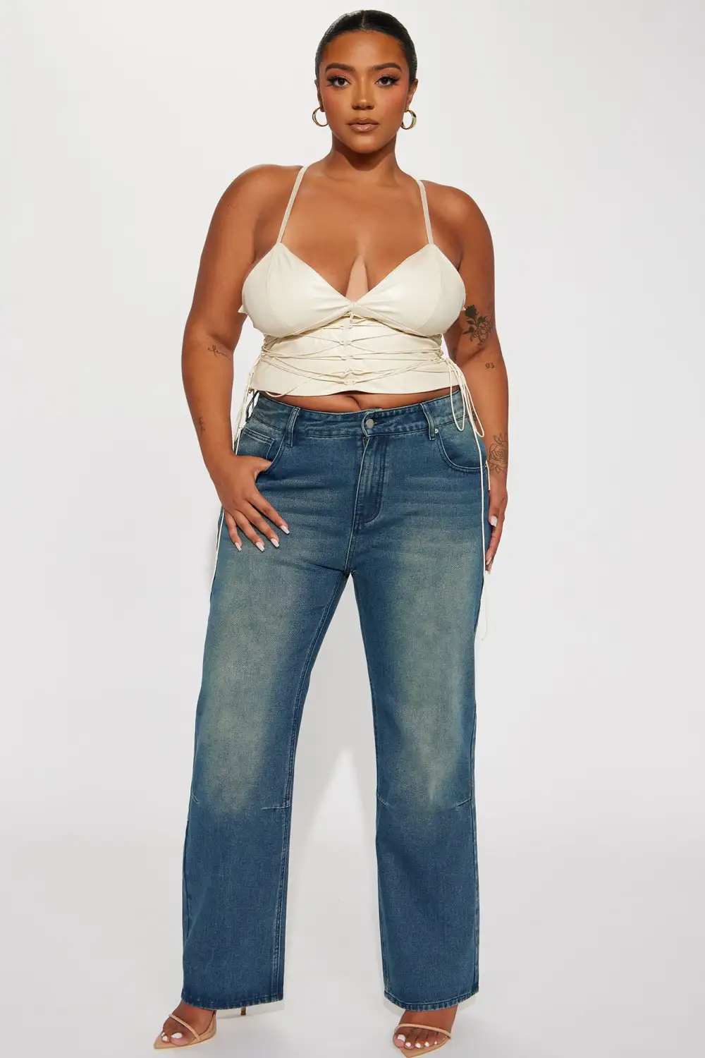 You'll Love It Here Lace Up Corset Top - Tan