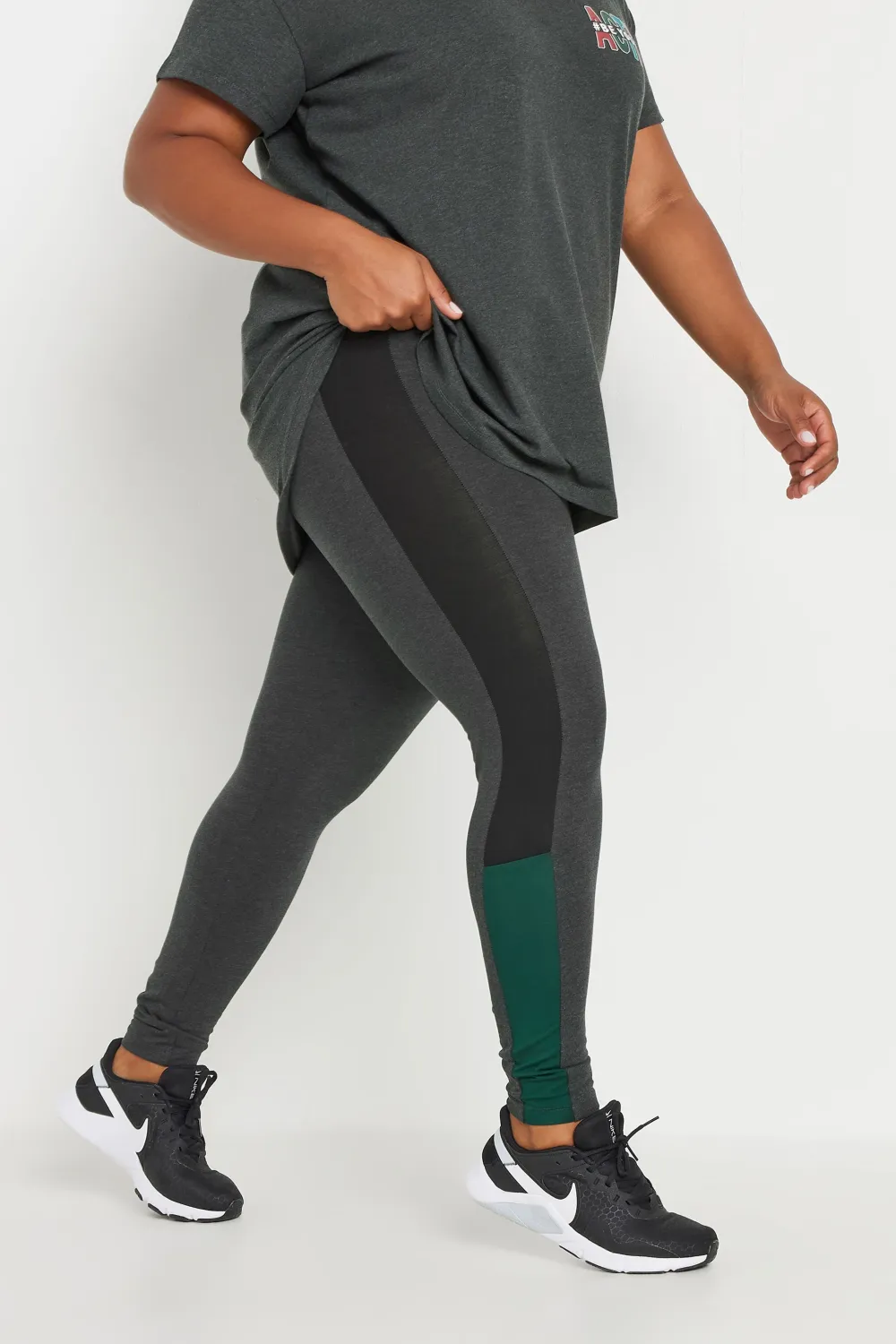 YOURS ACTIVE Curve Charcoal Grey Side Stripe Leggings