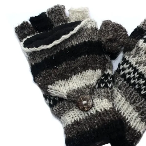 Winter Stripe Fingerless Gloves With Mitten Flap