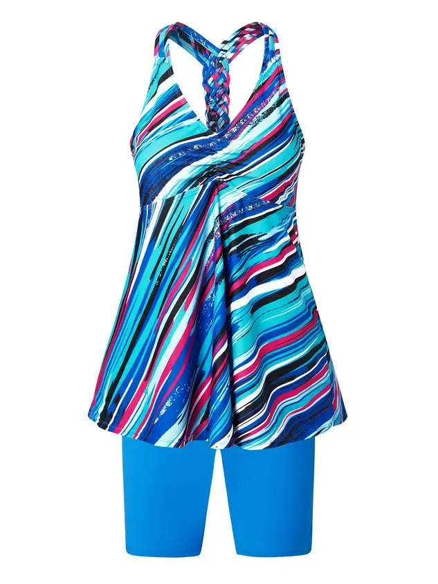 Casual Abstract  Printing Scoop Neck Tankinis Two-Piece Set