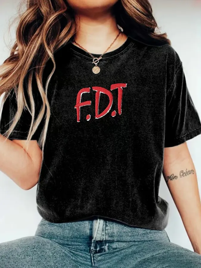 Women'S T-Shirt Women’S Retro FDT Print Short Sleeve Casual T-Shirt