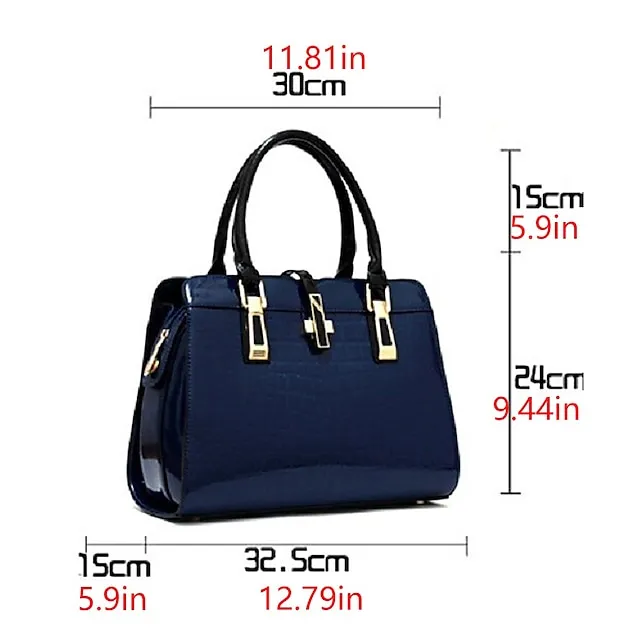 Women's Handbag Satchel Top Handle Bag Patent Leather PU Leather Office Office & Career Solid Color Crocodile Wine Black Blue