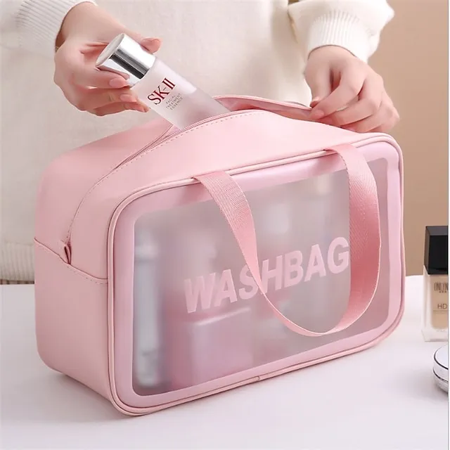 Clear Makeup Bag Waterproof Washing Cosmetic Bag With Zipper Handle Large Capacity Skin Care Products Travel Finishing Storage Bag