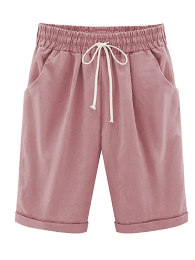 Women's Lounge Shorts Pure Color Elastic Waist with Drawstring Simple Casual Comfort Home Daily Vacation Polyester Breathable Pocket Five-point Pants
