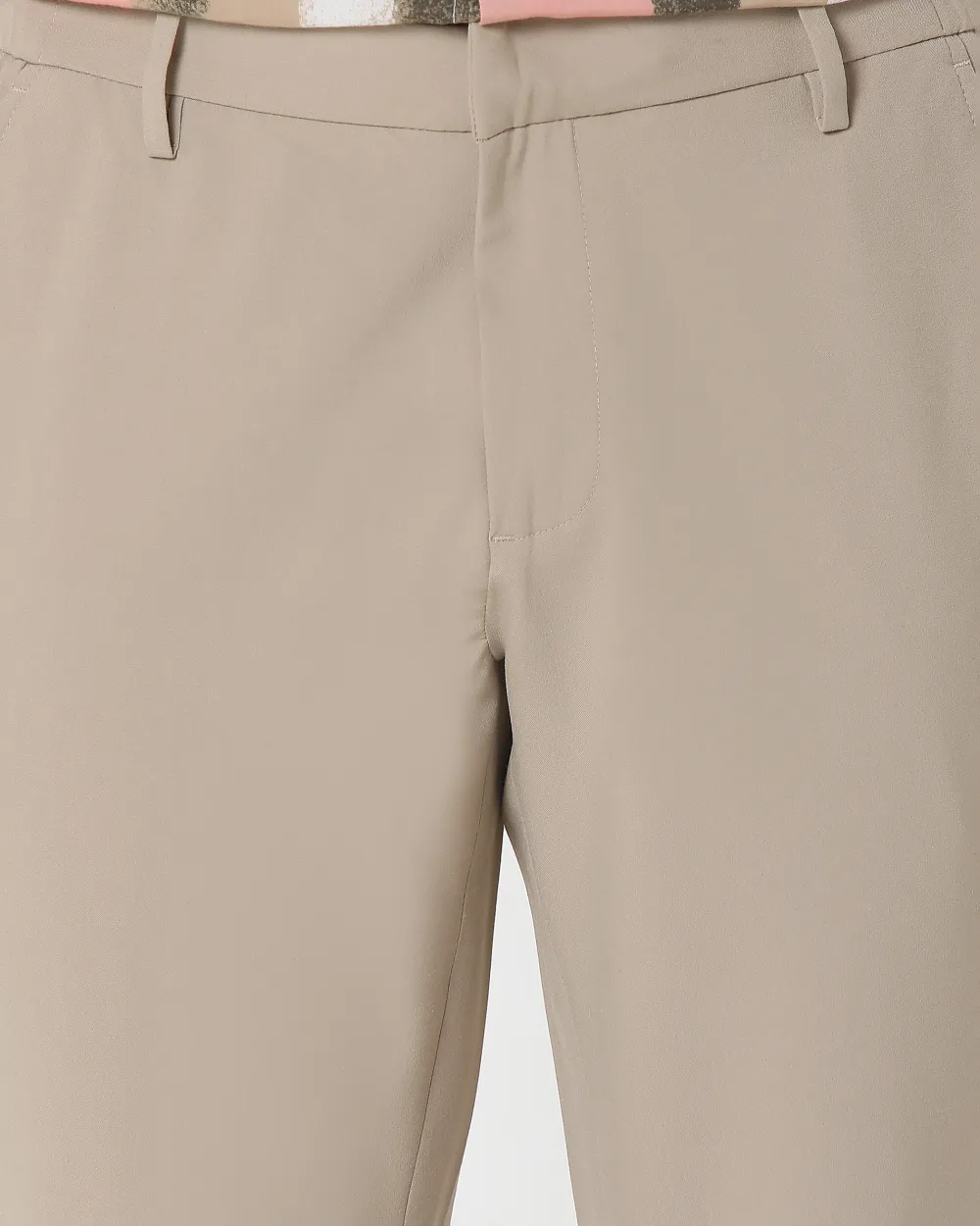 Classic Versatile Soft Slim-Fit Straight-Leg BeigeTrousers