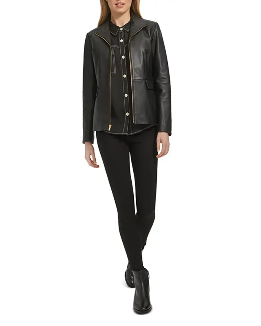 Flap Pockets at Front Leather Jacket