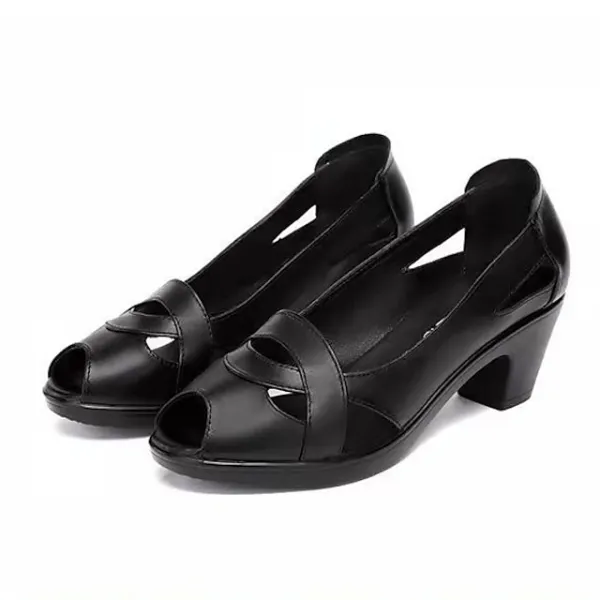 Women's Sandals Block Heel Sandals Comfort Shoes Daily Summer Chunky Heel Peep Toe Casual Minimalism PU Loafer Solid Color Black