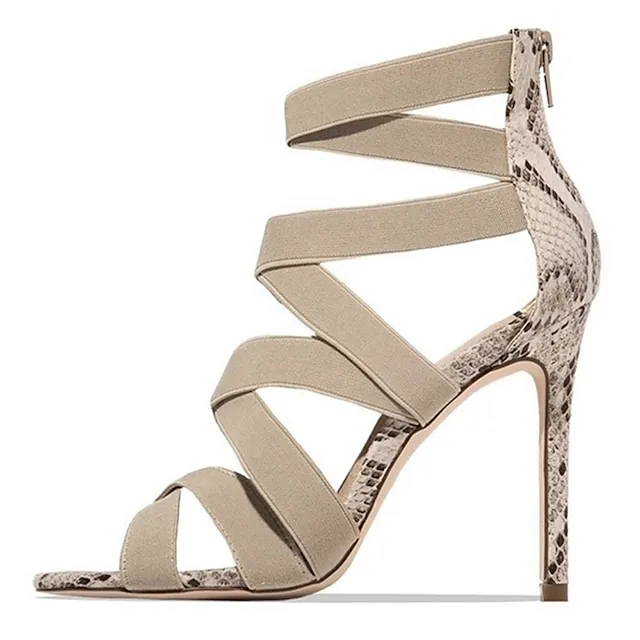 Women's Heels Sandals Stilettos Animal Print Party Daily Club Summer High Heel Stiletto Heel Open Toe Elegant Casual Sexy Microfiber Zipper Animal Patterned Snakeskin Snake Black Beige