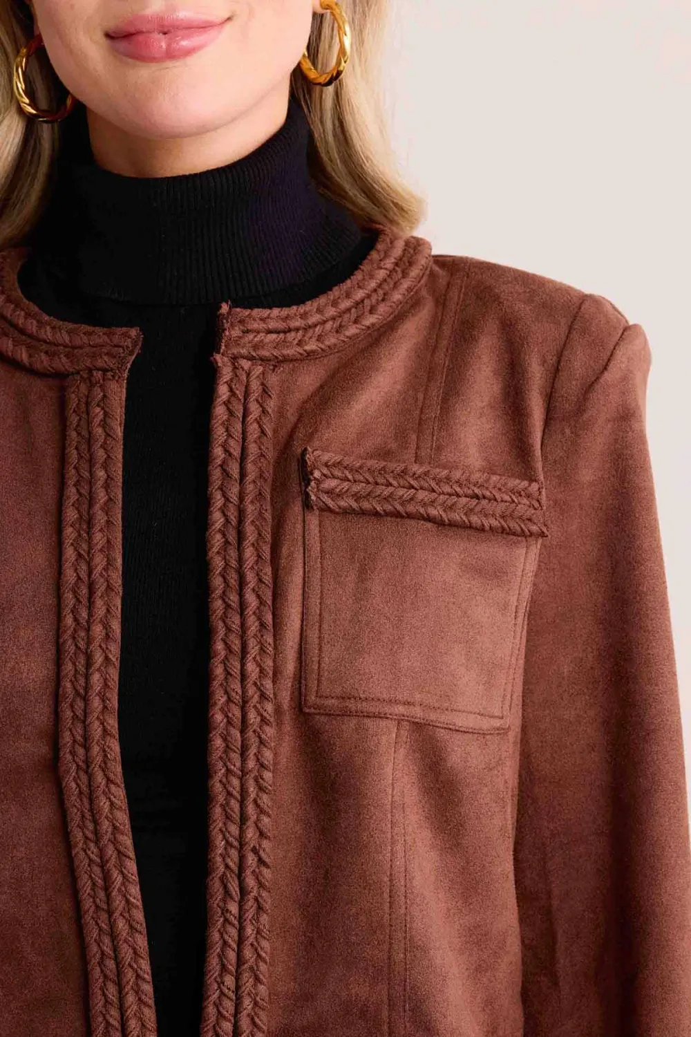 Brown Braided Detail Cropped Jacket