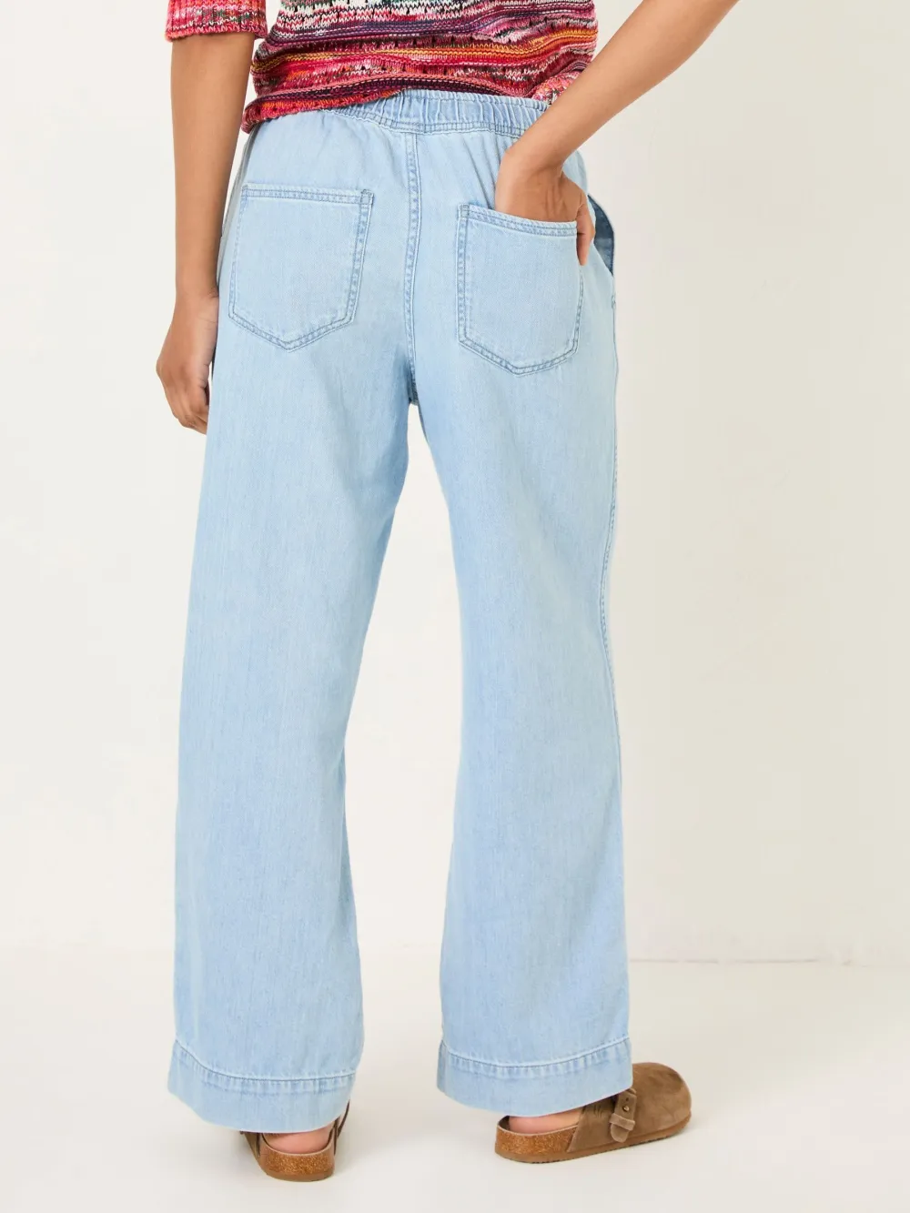 Light Blue Denim Straight Leg Drawstring Jeans