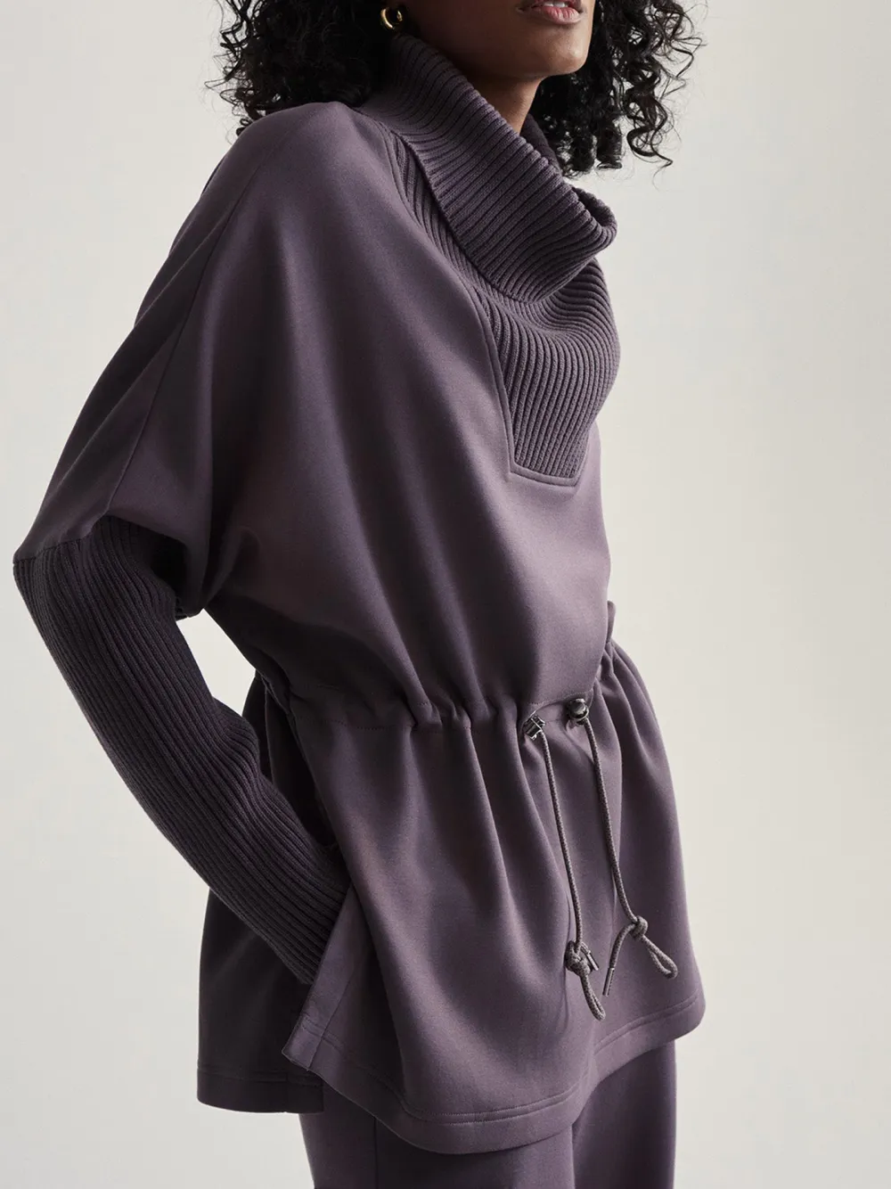 Chic Turtleneck Drawstring-Waist Sweatshirt