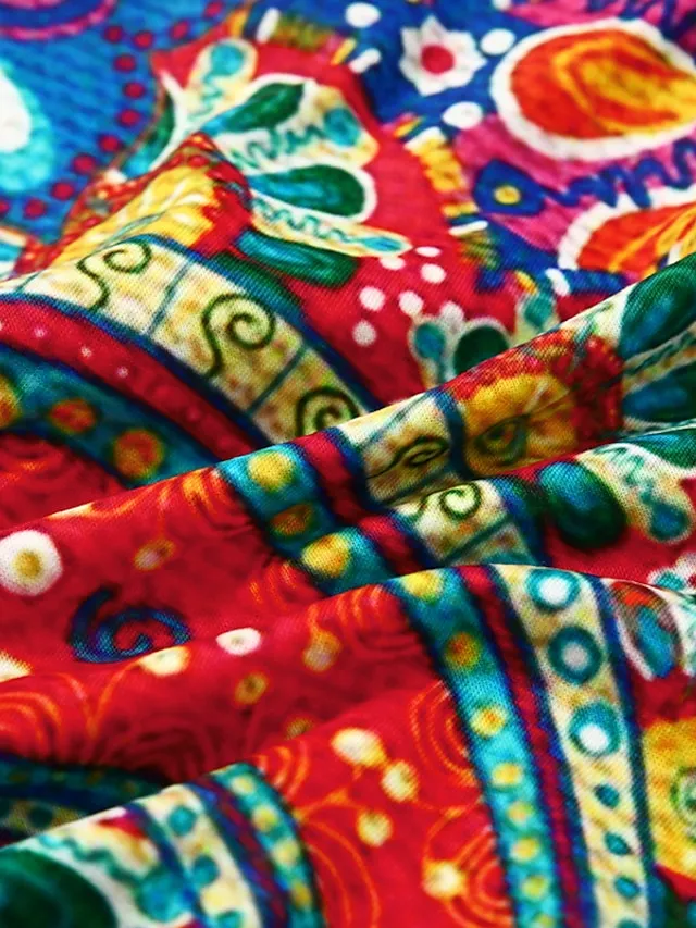 Women's Casual Dress T Shirt Dress Tee Dress Ethnic Dress Mini Dress Red Dusty Blue Rainbow Short Sleeve Floral Print Summer Spring Deep V Vacation 2023 S M L XL 2XL 3XL