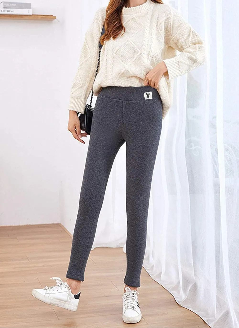 Winter Sherpa Fleece Lined Leggings for Women,High Waist Stretchy Thick Cashmere Leggings Plush Warm Thermal Pants