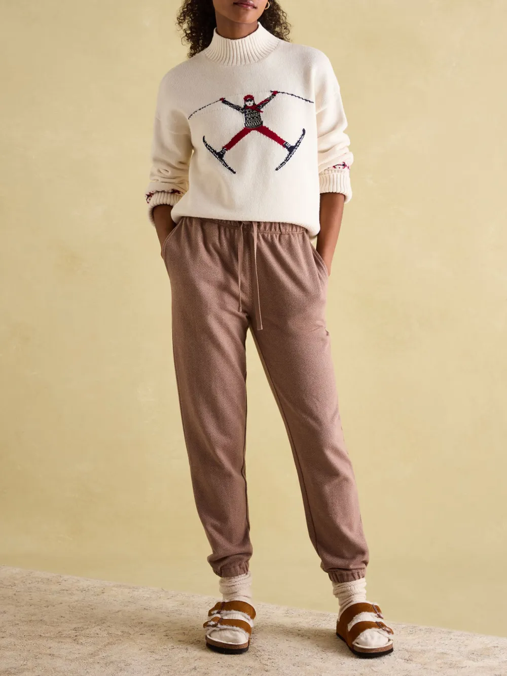 Cream High Neck Intarsia Ski Jumper