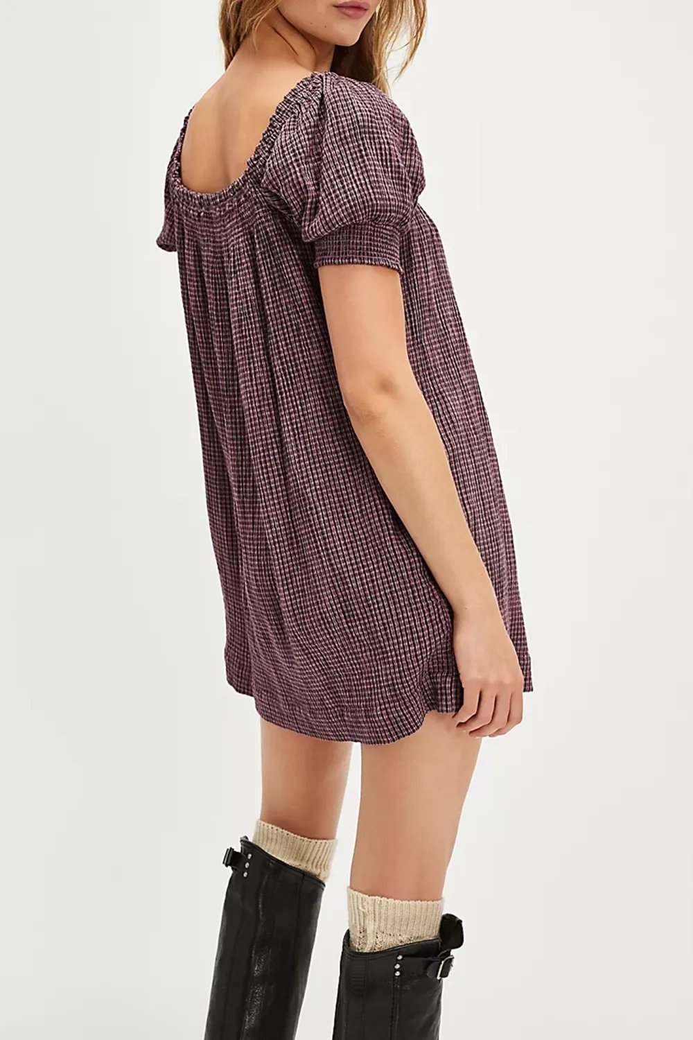 Plaid Square Neck Mini Dress