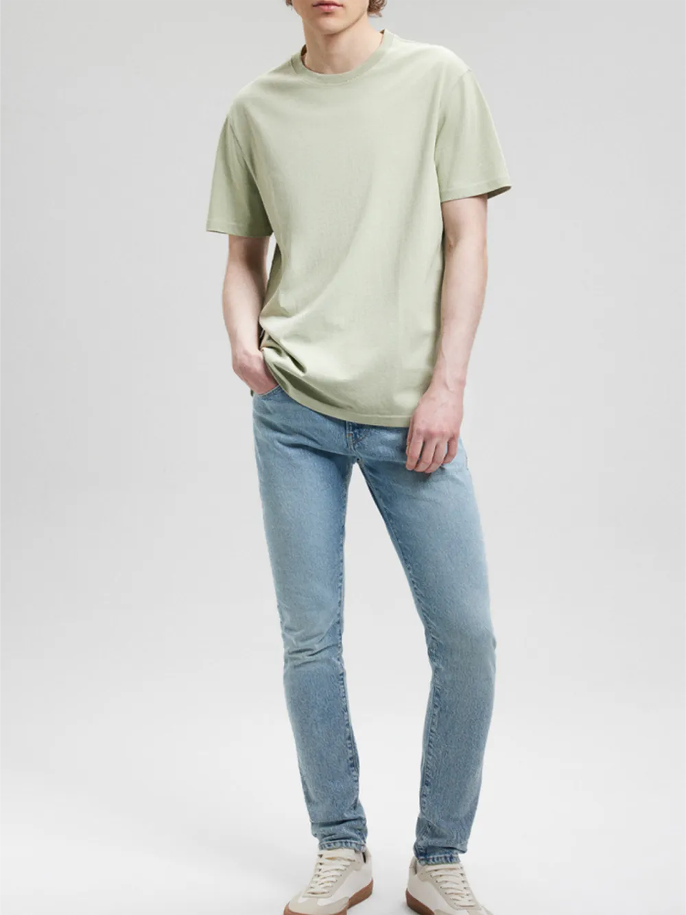 Light Khaki Short - Sleeve Crew Neck Tee