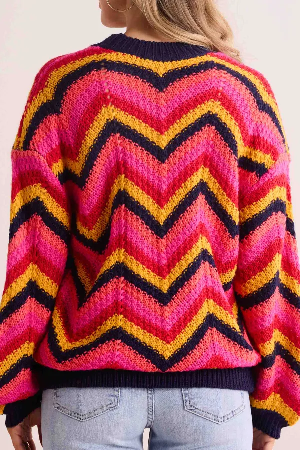 Multicolored Striped Crew Neck Sweater