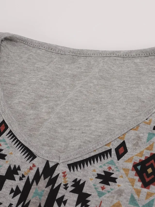 Women's T shirt Tee Tribal Print Long Sleeve Daily Vacation Streetwear Holiday Casual V Neck Regular Fit Fall Winter Fall & Winter