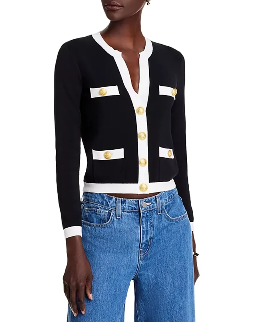 Black Long Sleeves Split Neck Cardigan