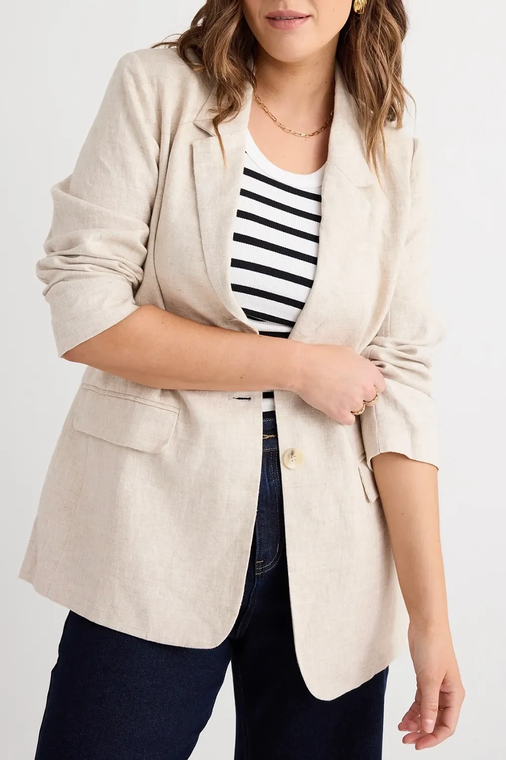 Linen Single Breasted Longline Blazer