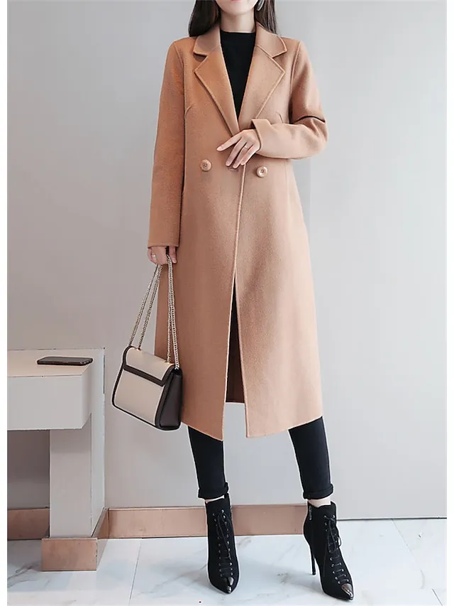 Women's Coat Long Coat Black Blue Camel Red Active Street Fall Regular Fit S M L XL XXL 3XL / Daily / Winter