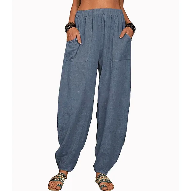 Women's Cotton And Linen Lounge Pants Solid Color Loose Casual Pants Home Street Daily Harem Trousers