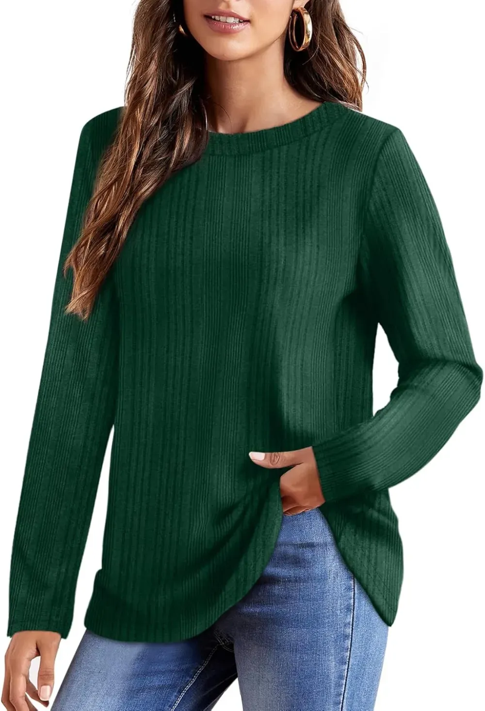 OFEEFAN Long Sleeve Shirts for Women Lightweight Crew Neck Casual Tunic Tops