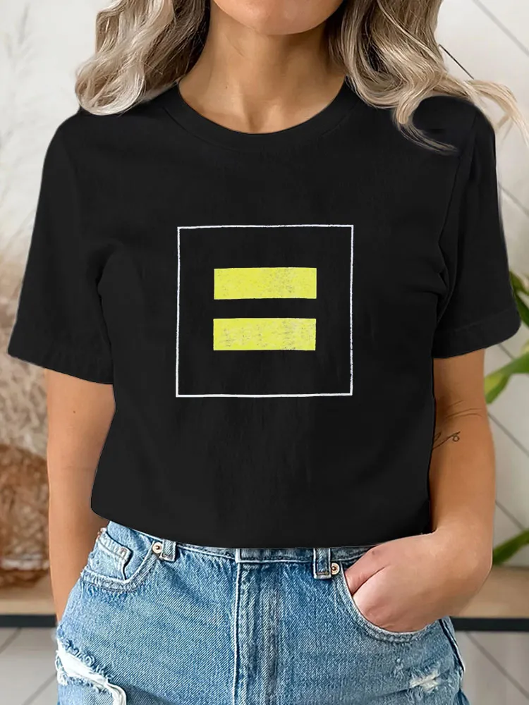 Pure Cotton Round-Neck Short-Sleeved Shirt Equality Logo T-Shirt