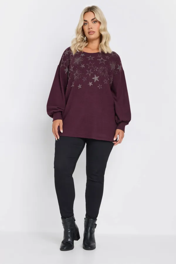 YOURS Curve Purple Star Diamante Embellished Jumper