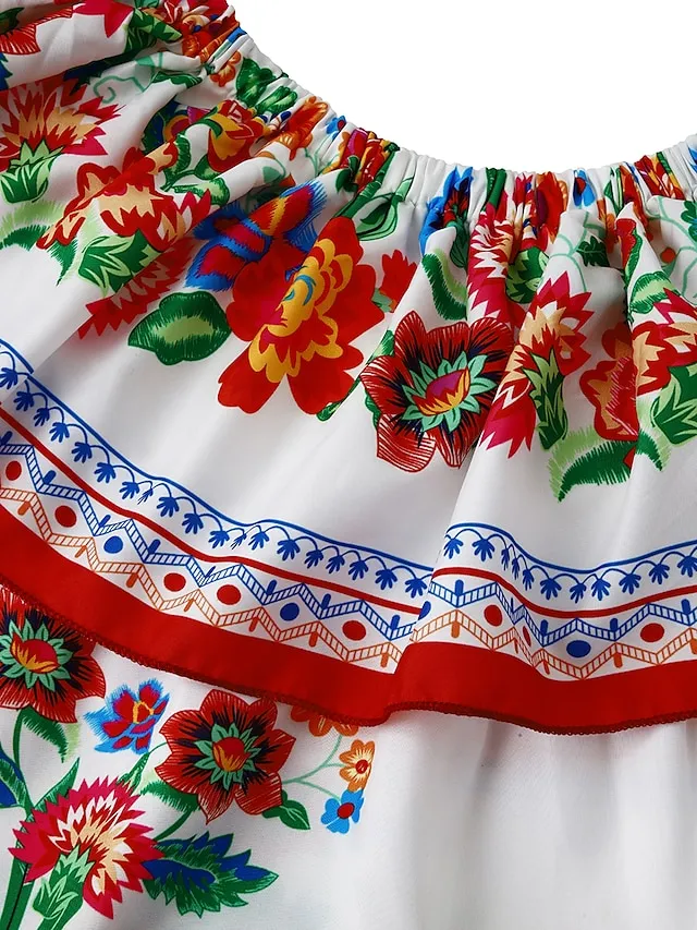 Women's Swing Dress Boho Dress Long Dress Maxi Dress Black White Yellow Short Sleeve Floral Cold Shoulder Summer Spring Off Shoulder Romantic Vacation Summer Dress Spring Dress Regular Fit 2023 S M L