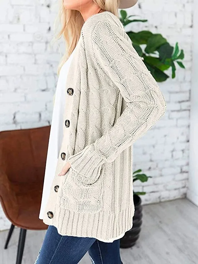 Spring Outfits - Women's Sweater Cardigans & T-Shirt & Scarf Set Cable-Knit Buttoned Cardigan with Pockets and Blouse T shirt Tee Basic