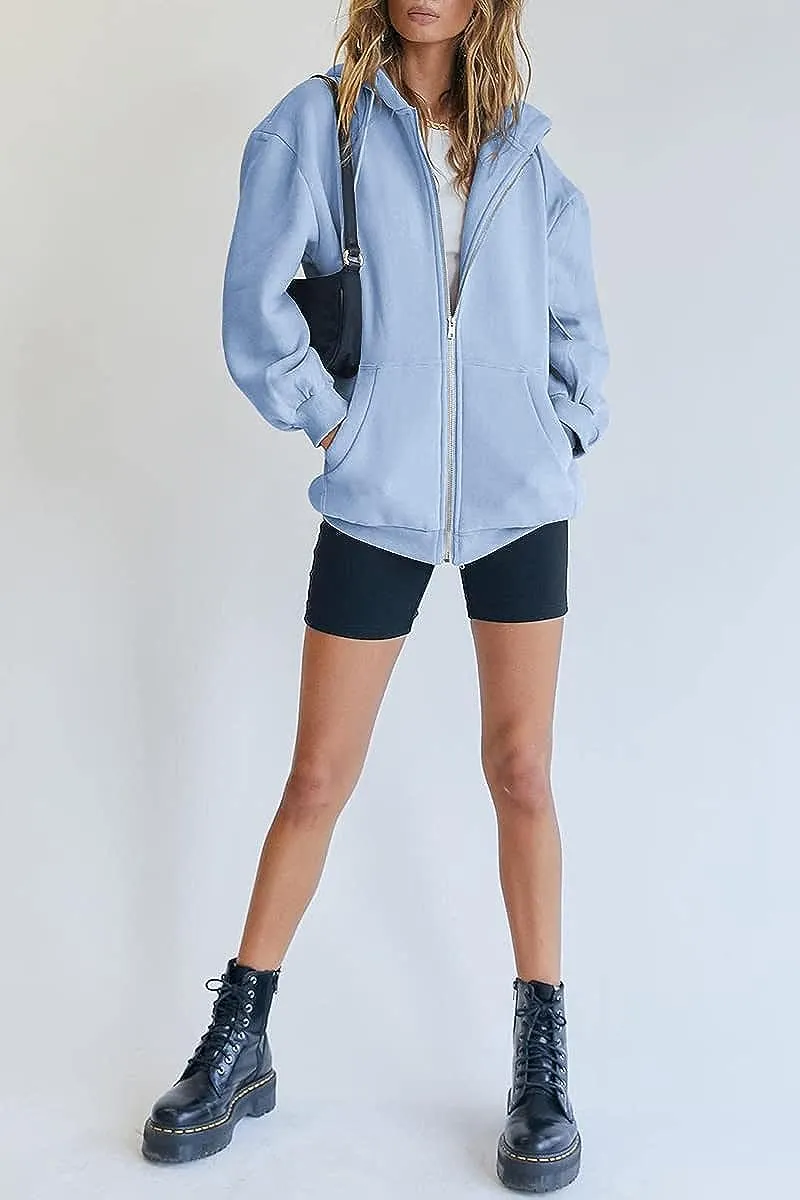 Women's Cute Hoodies Teen Girl Fall Jacket Oversized Sweatshirts Casual Drawstring Zip Up Y2K Hoodie with Pocket