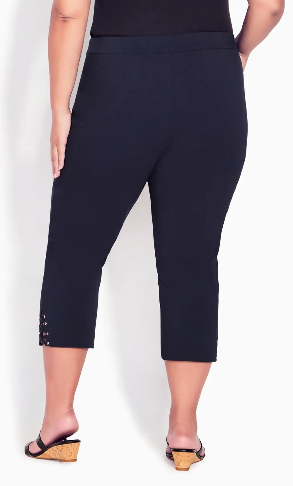 Evans Navy Blue Cut Out Stud Cropped Leggings